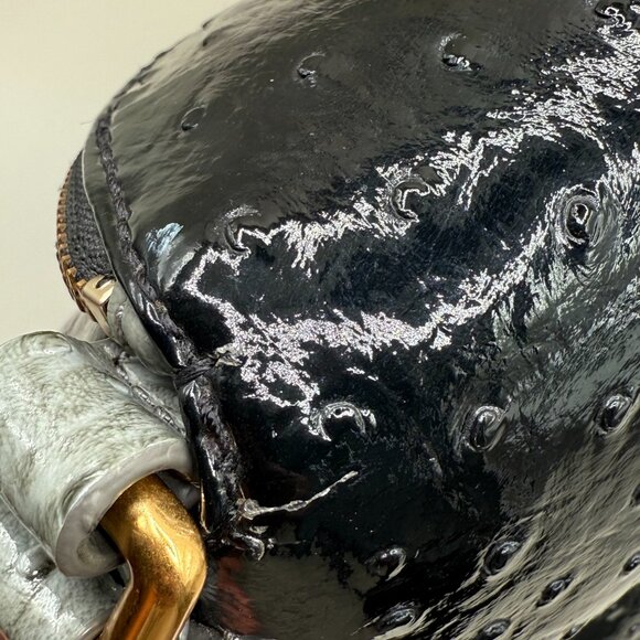 Marc Jacobs Black Patent Ostrich Print Bag / Gray Ostrich Strap - Picture 3 of 6